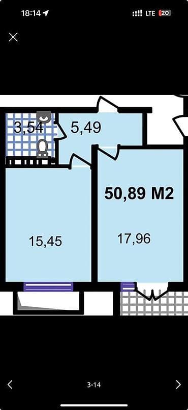 1 комната, 51 м² at lalafo.kg 1 комната, 51 м²