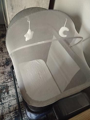 Детская приставная кроватка, С колесиками, цвет - Серый