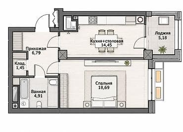 нур лофт: 1 комната, 52 м², Юнусалиева/Суванбердиева Элитка, 9 этаж, ПСО (под самоотделку) — 2