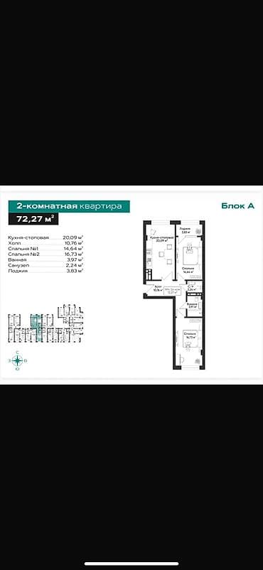 Квартиры: 2 комнаты, 72 м², 9 этаж, ПСО (под самоотделку) — 4