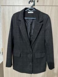 Жакет/блейзер женский, черный с едва заметным клетчатым тоном (тонкая