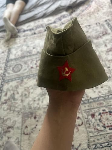 шапки оригинал: Пилотка защитного оливкового цвета с красной звездой и серпом-молотом — 2