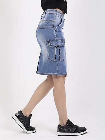 карго юбка: Юбка, Модель юбки: Прямая, Миди, Джинс, По талии — 8