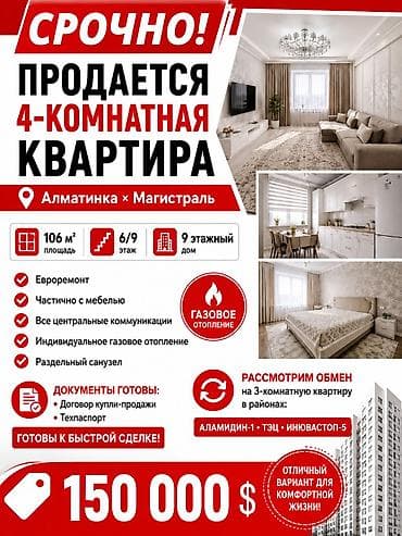 6: 4 комнаты, 106 м², 6 этаж, Свежий ремонт — 1