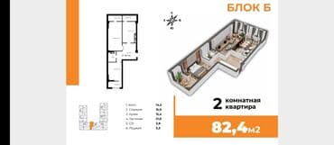 сдаю квартиры аламедин 1: 2 комнаты, 83 м², Элитка, 7 этаж, ПСО (под самоотделку) — 1