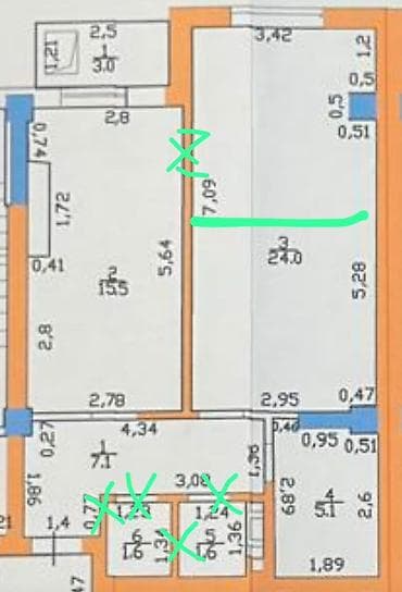 osh flat: 1 комната, 57 м², 108 серия, 4 этаж, ПСО (под самоотделку) — 2