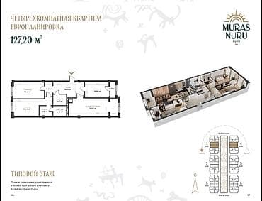 3 комнаты, 124 м², Элитка, 10 этаж, ПСО (под самоотделку) — 1