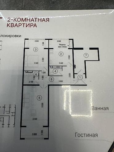 2 комнаты, 76 м², Тунгуч мкр 106 серия улучшенная, 8 этаж, ПСО (под самоотделку)