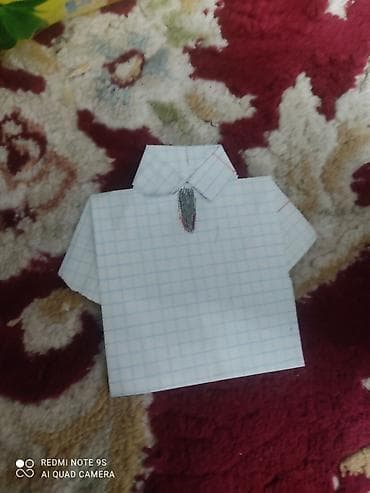 Оригами-открытка «Рубашка с галстуком» из клетчатой тетрадной бумаги at lalafo.kg Оригами-открытка «Рубашка с галстуком» из клетчатой тетрадной бумаги