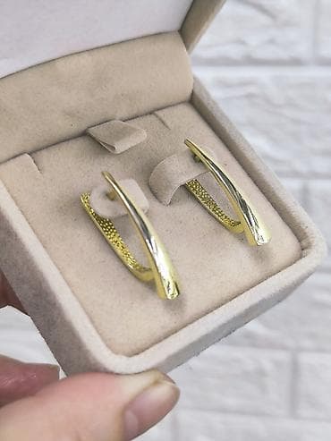 серьги ножницы: Серьги«двойная дуга» Серебро 925 - Металл: жёлтый золото с зеркальной — 6