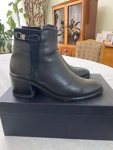 обувь 22 размер: Турецкие женские кожаные ботильоны, черные, классический силуэт. - — 2