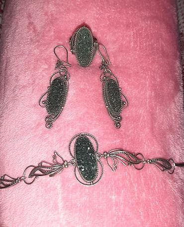 минералы: Набор украшений с природным камнем в темно‑зеленом оттенке (друза) в — 5