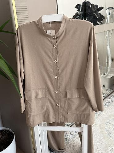 pull beer: Брючный костюм, Прямые, Туника, Made in KG, Лен, Осень-весна — 5