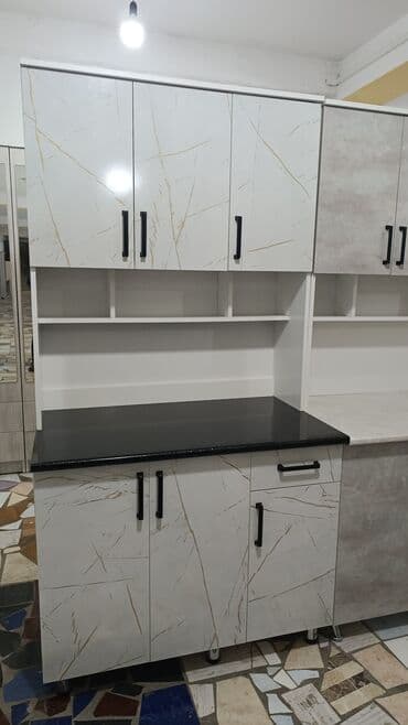 купить кухонные шкафы по отдельности: Ашкана гарнитуру, Жаңы, түсү - Ак, ДСП, Акысыз жеткирүү — 3