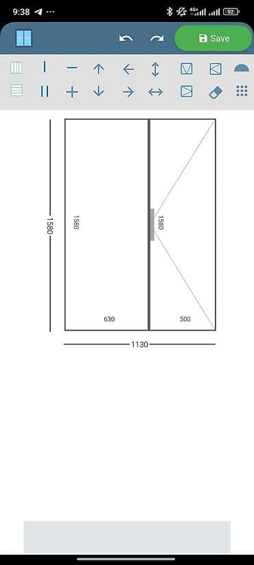 Пластиковые окна (ПВХ), двухстворчатые. 1) Окно №1: - Общий размер