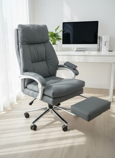 кресло для офис: Офисное кресло, С колесиками, цвет - Серый, Экокожа — 1