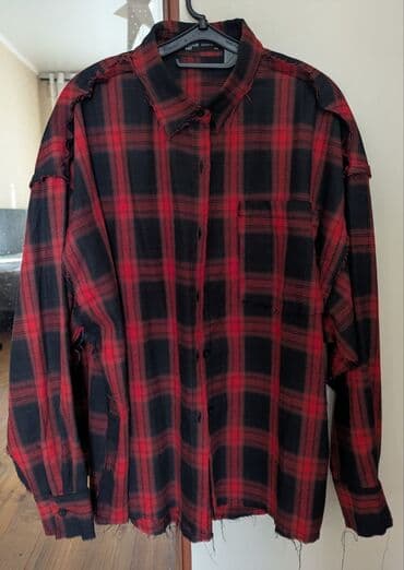 jeans: Рубашка сине-зеленая в клетку Модель оверсайз размер S/M/ L Рубашка — 3