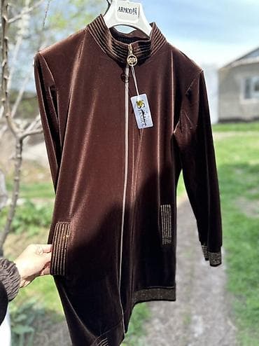 молнии: Велюровая женская туника/кардиган шоколадного цвета. - Материал — 3