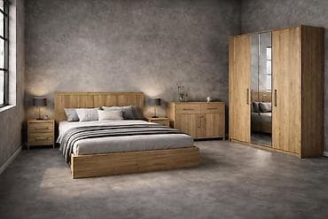 Столы: Спальный гарнитур в современном стиле, отделка под натуральный дуб — 1