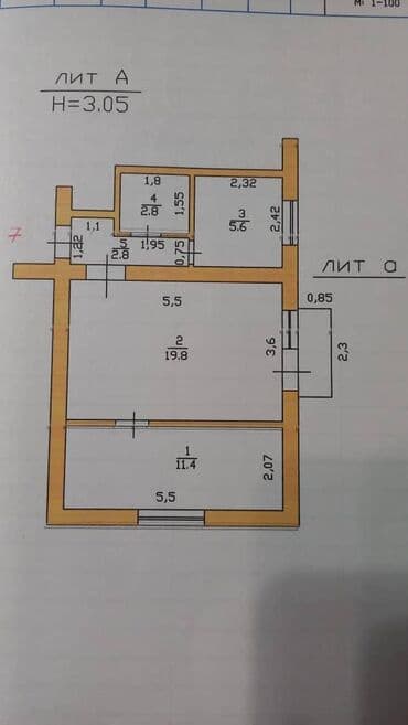 квартира гулчо: 2 бөлмө, 42 кв. м, Сталинка, 2 кабат, Косметикалык ремонт — 8