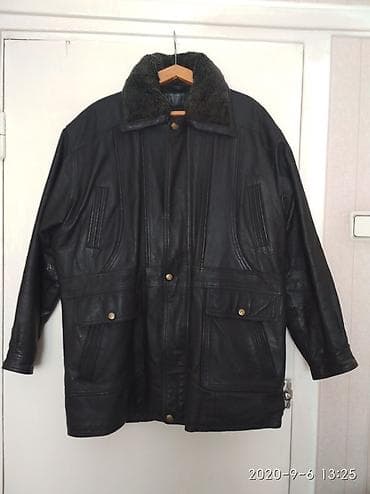 Куртка мужская, кожаная, черного цвета . Осень- зима. Застегивается