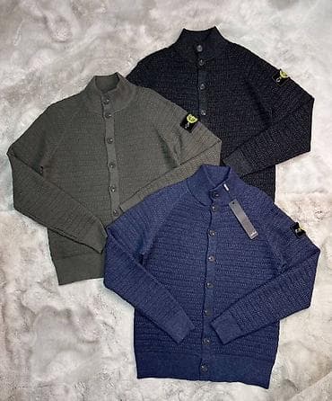 Айымдардын кийими: Мужской вязаный кардиган Stone Island на пуговицах. - Фактурная вязка — 1