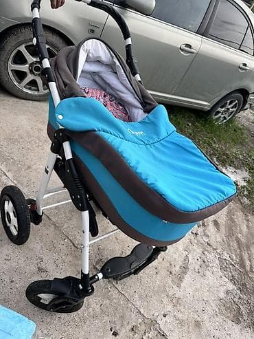коляска два в одном: Коляска, Другой бренд, цвет - Голубой, Б/у, Самовывоз — 2