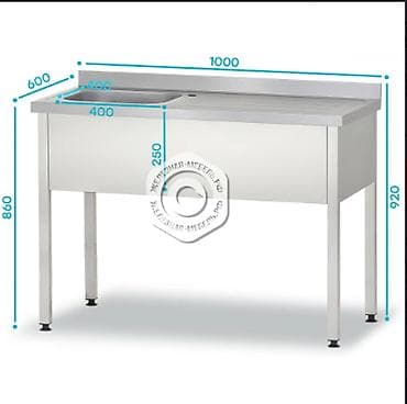Ванна с рабочей поверхностью РПЦп - 860х1000х600 «Profi Inox» левое
