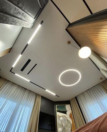 требуются монтажники натяжных потолков: Натяжной потолок 3D потолки, Глянцевое, Матовое Бесплатная консультация, Бесплатный замер, Монтаж — 8