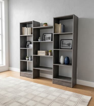 хлебный стеллаж: Модульный комплект стеллажей из ЛДСП в сером древесном оттенке — 1