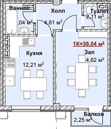 мкр аламедин 1: 1 бөлмө, 39 м², Элитка, 2 кабат, ПСО (өз алдынча бүтүрүү) — 3