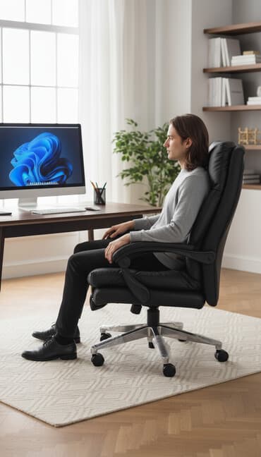 Офисное кресло, С колесиками, цвет - Черный, Экокожа