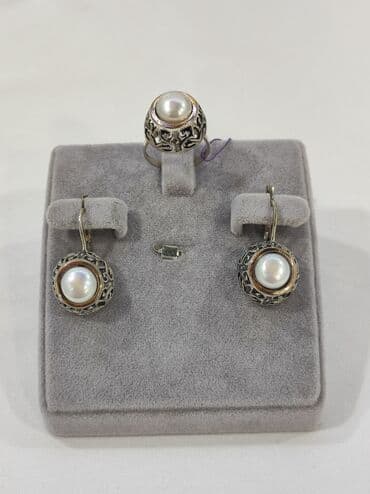 эксклюзивные свадебные пригласительные: Серебряный Комплект Жемчуг Серебро напыление золото 925 пробы — 3