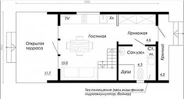 рабочий гародок: Проект компактного одноэтажного дома с мансардой в современном — 6