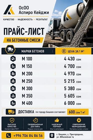 🏗️ Бетон от производителя в Бишкеке с доставкой! Марки М100 – М400