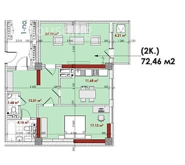 2х: 2 комнаты, 72 м² — 2
