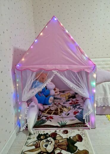 дом переносной: Палатка домик, с трех лет (каркас трубки пластик) в подарок гирлянда — 9
