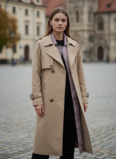 зонты от дождя: Классический бежевый тренч с утеплённой подстёжкой. Особенности: - — 1