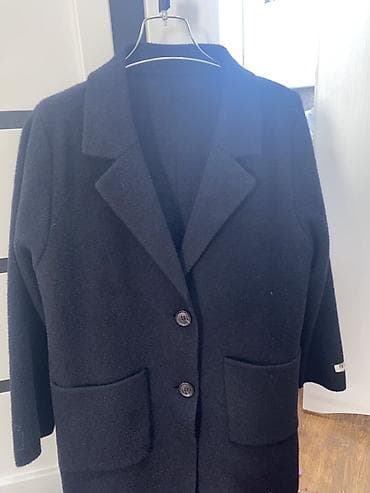 Черное женское пальто-пиджак из шерсти, Made in Italy. - Классический