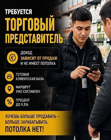 Требуется Торговый агент, График: Шестидневка, 1-2 года опыта, % от продаж, Полный рабочий день