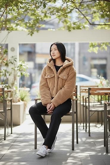 кепка тедди: Пуховик, Короткая модель, С капюшоном, S — 9