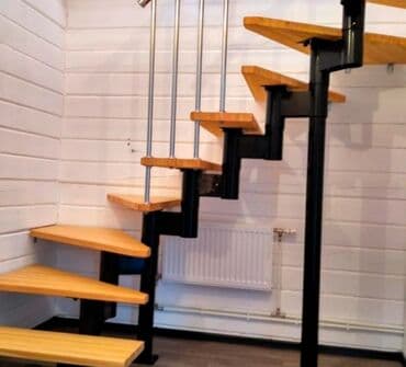 айнек буу: Темир тепкич Жеке менчик үй үчүн, Тепкичтин формасы: Г-сымал, Стиль: Классикалык — 10