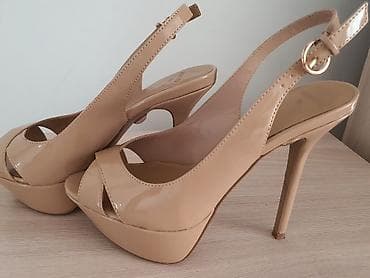 Лаковые бежевые босоножки Mango, 36 размер, на платформе и шпильке