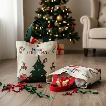 Праздничные текстильные сумки с новогодним принтом. - Тематика: Merry