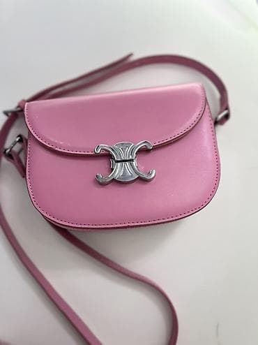 Бижутерия: Сумка через плечо, компактная, розовая. - Материал: гладкая кожа с — 1