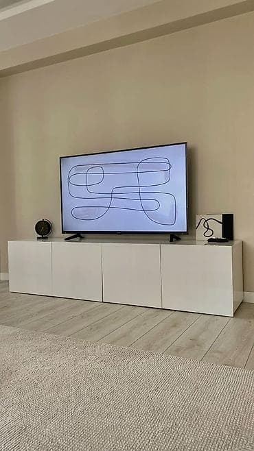 Телевизордун шкаф жана стенди, Жаңы, Полго орнотулма, түсү - Ак