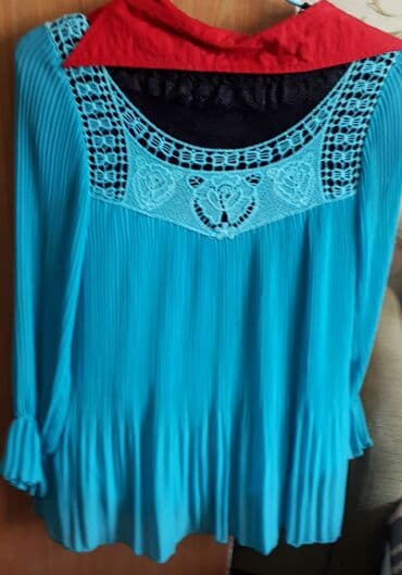 б у брендовые вещи: Блузка плиссерованная,цвет морской волны,ажурнаясвободная,рукав — 2