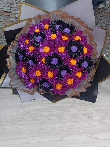 букет с мандарином: *Букеты роз из атласных лент.🌹 *Букеты ромашек из атласных лент.🌼 — 12