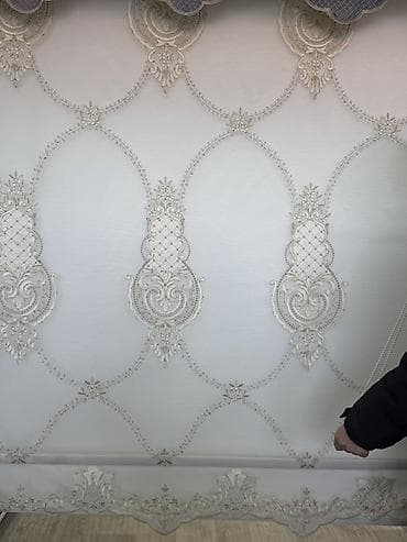 Ажурная тюль/вуаль с вышивкой - Полупрозрачная светлая основа