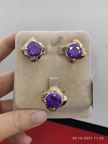 золотая лошадь цена: Набор с камнями Аметист Цена 3000сом Серебро покрыто золотом пробы — 3